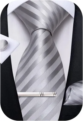 DiBanGu Mens Silk Necktie Solid Color Tie and Pocket Square Cufflink Tie Clip Set Woven Plain Ties for Men Wedding Party