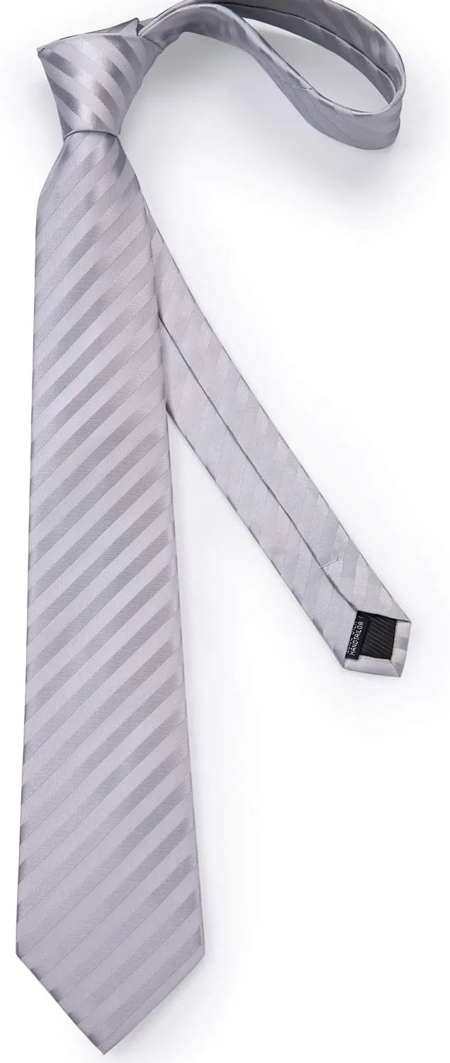 DiBanGu Mens Silk Necktie Solid Color Tie and Pocket Square Cufflink Tie Clip Set Woven Plain Ties for Men Wedding Party