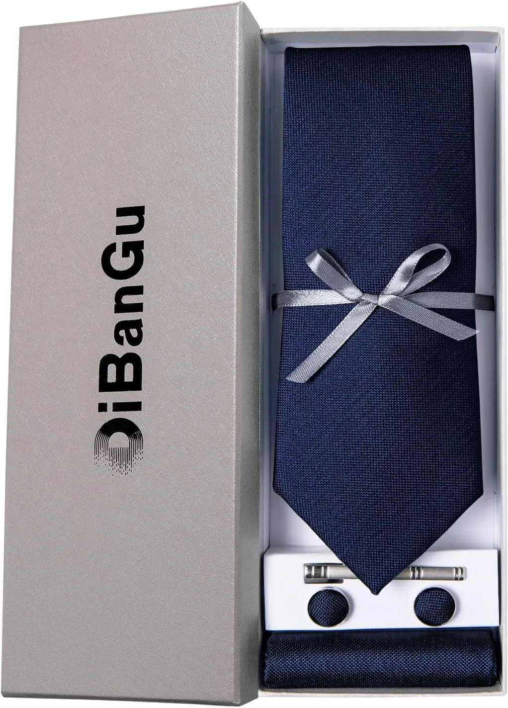 DiBanGu Mens Silk Necktie Solid Color Tie and Pocket Square Cufflink Tie Clip Set Woven Plain Ties for Men Wedding Party