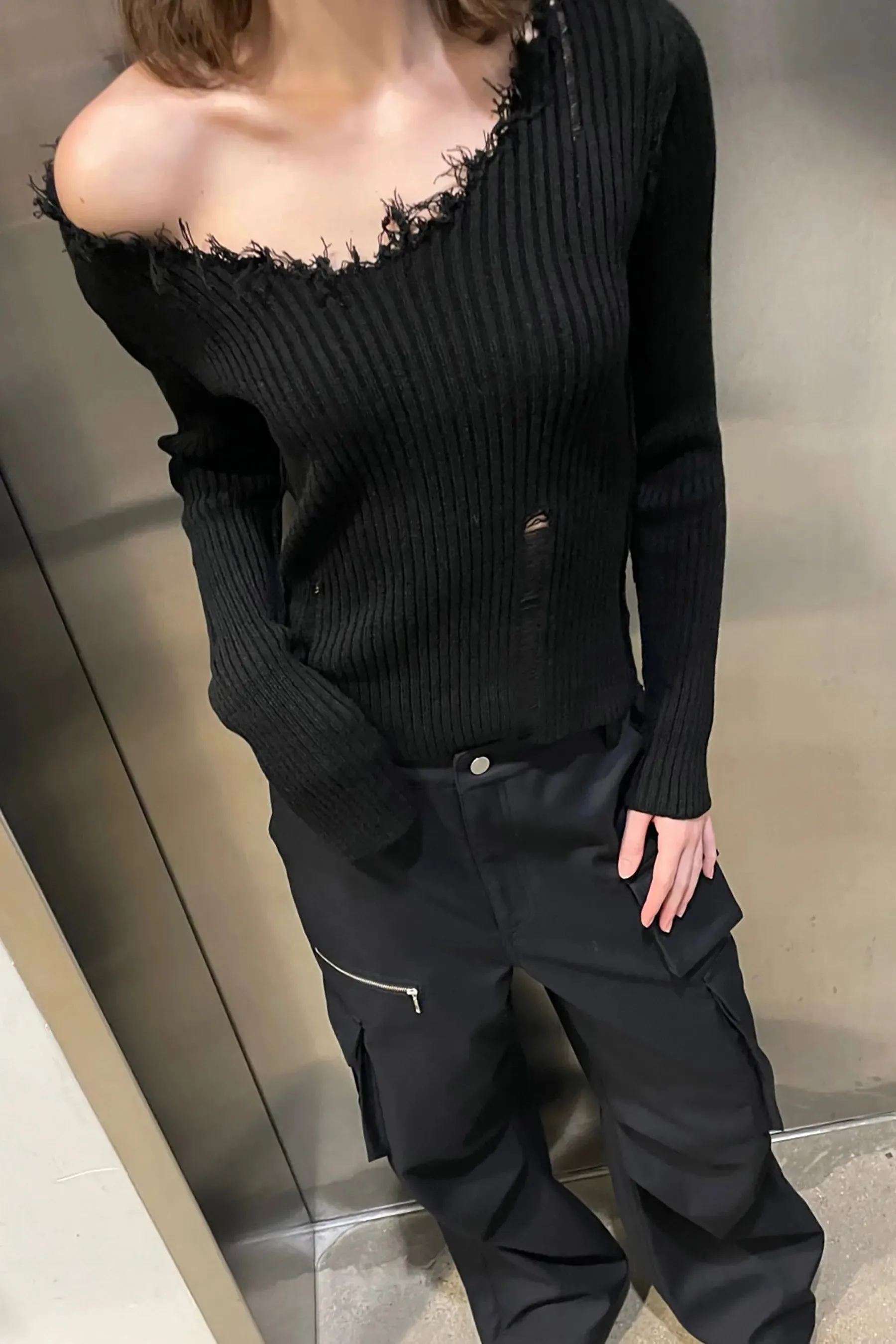 Distressed V- neck Sweater