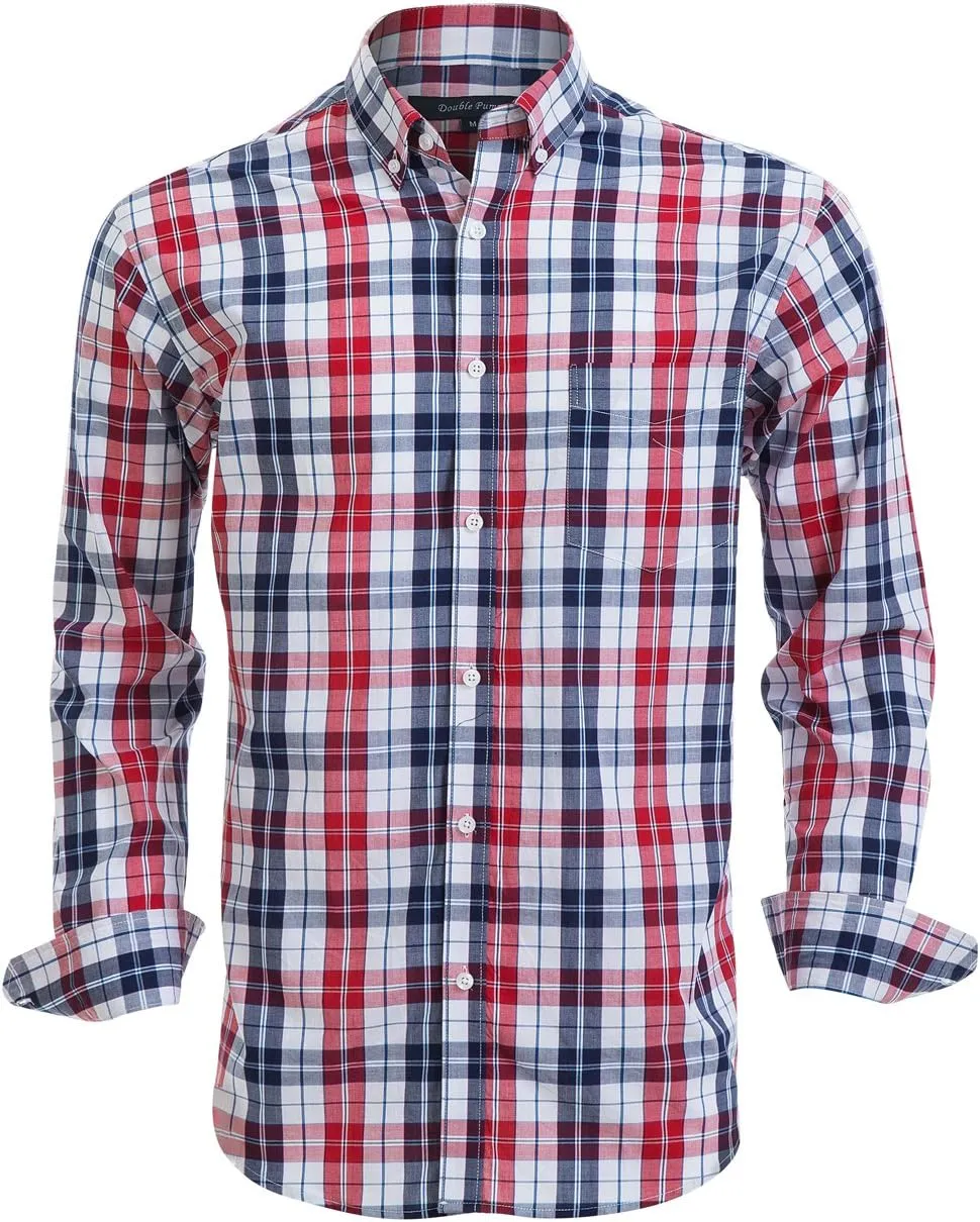 Double Pump Mens Button Down Shirts Cotton Long Sleeve Shirts Regular Fit