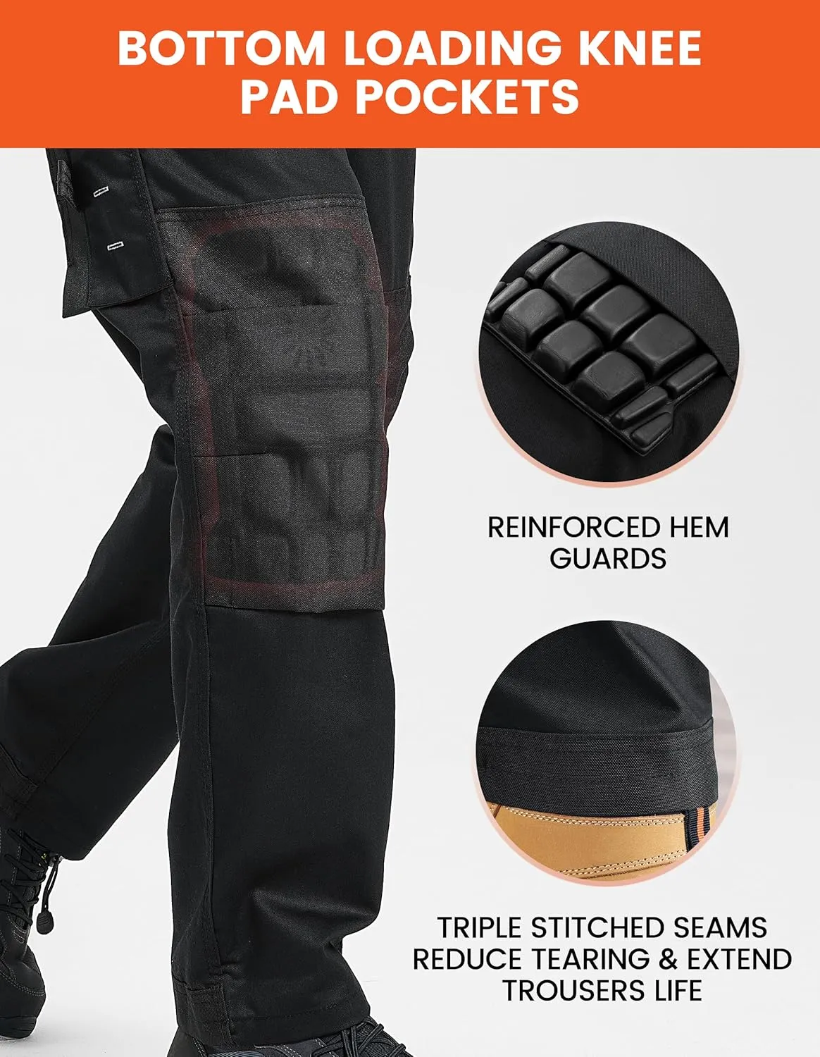 DURAWERK Men's Work Pants, Carpenter Pants with Reinforced Knee Pad Pockets & Knee Pads, Cargo Pants for Construction