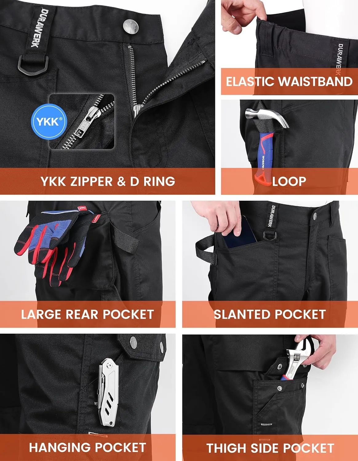DURAWERK Men's Work Pants, Carpenter Pants with Reinforced Knee Pad Pockets & Knee Pads, Cargo Pants for Construction
