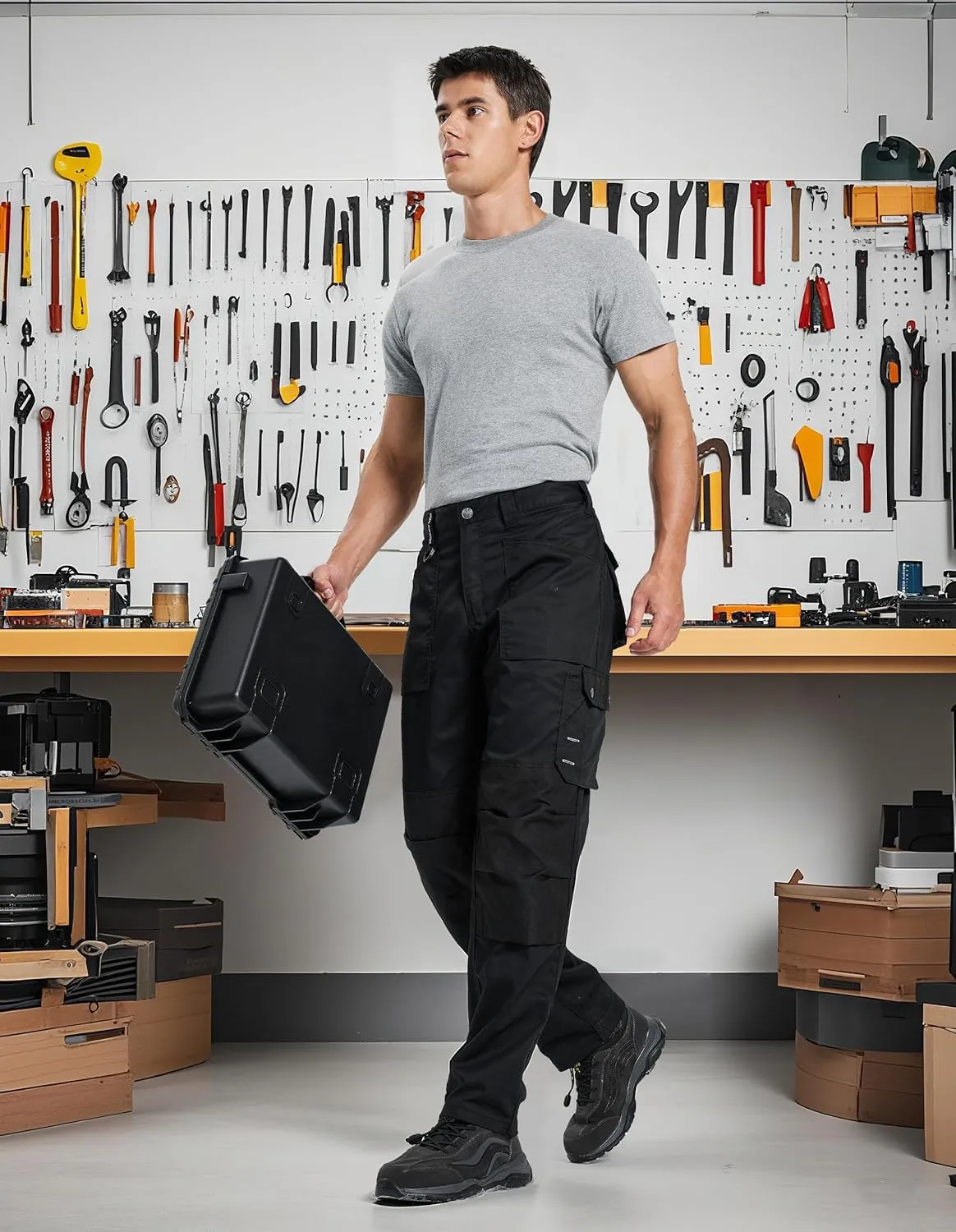 DURAWERK Men's Work Pants, Carpenter Pants with Reinforced Knee Pad Pockets & Knee Pads, Cargo Pants for Construction