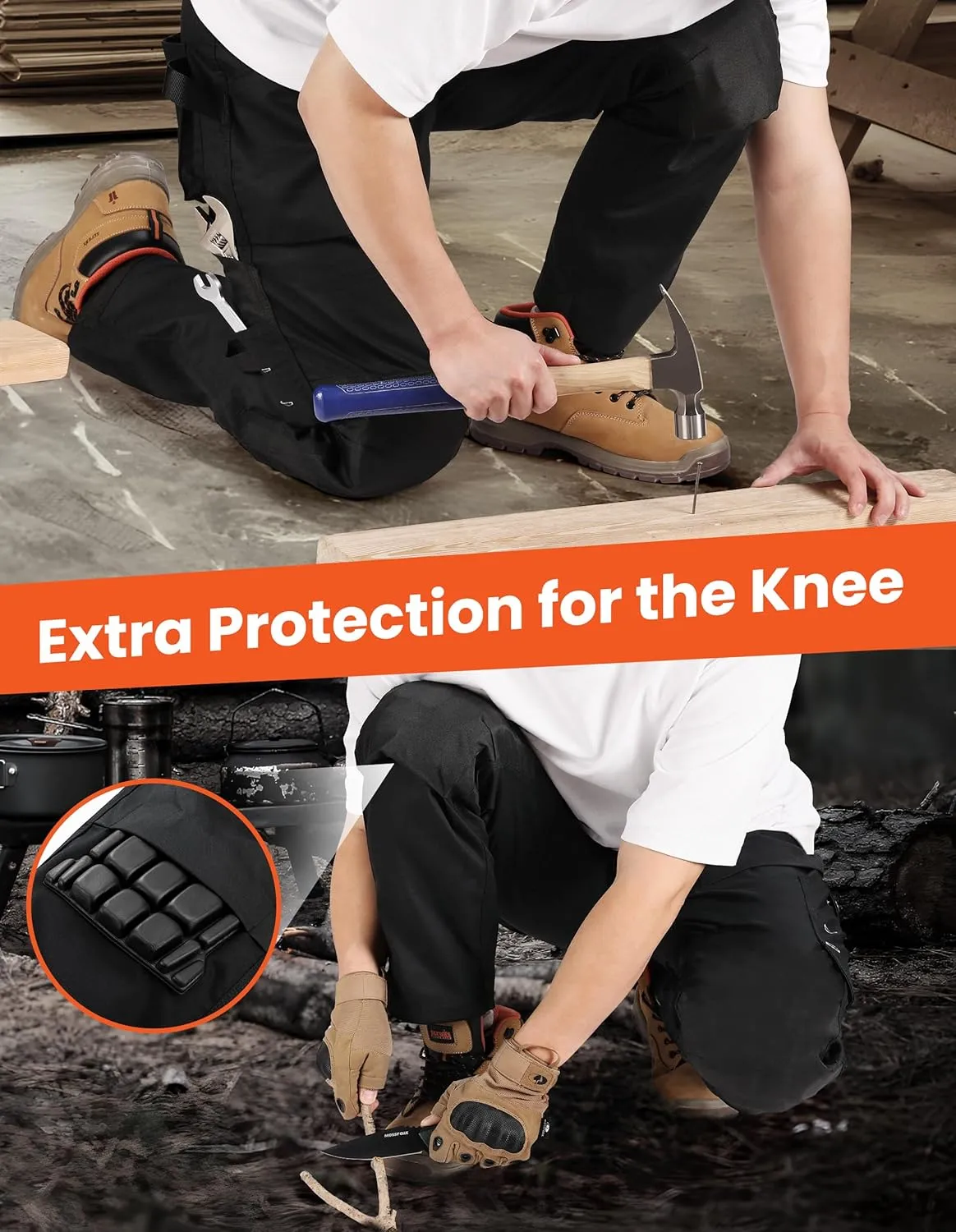 DURAWERK Men's Work Pants, Carpenter Pants with Reinforced Knee Pad Pockets & Knee Pads, Cargo Pants for Construction