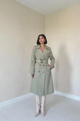 ELS Long Belted Trench Coat - Khaki - Ciudad Guzmán