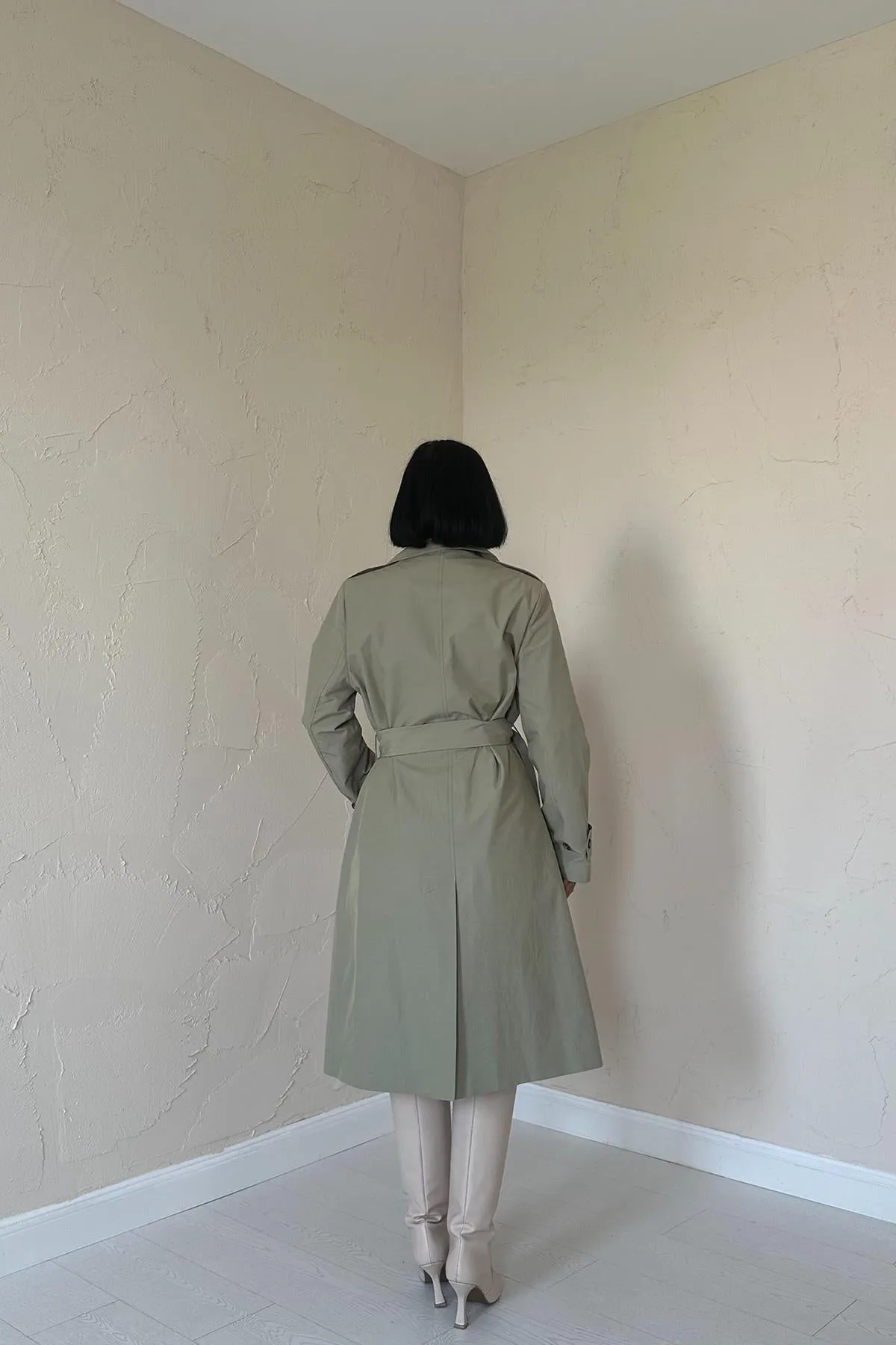 ELS Long Belted Trench Coat - Khaki - Ciudad Guzmán