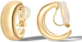 FAN&LOUIS Gold Clip On Hoop Earrings,14K Gold Plated Chunky Gold Small Huggie Hoops Clip-On Earrings for WomenSmall Wide Round Hoop Clip On Earrings