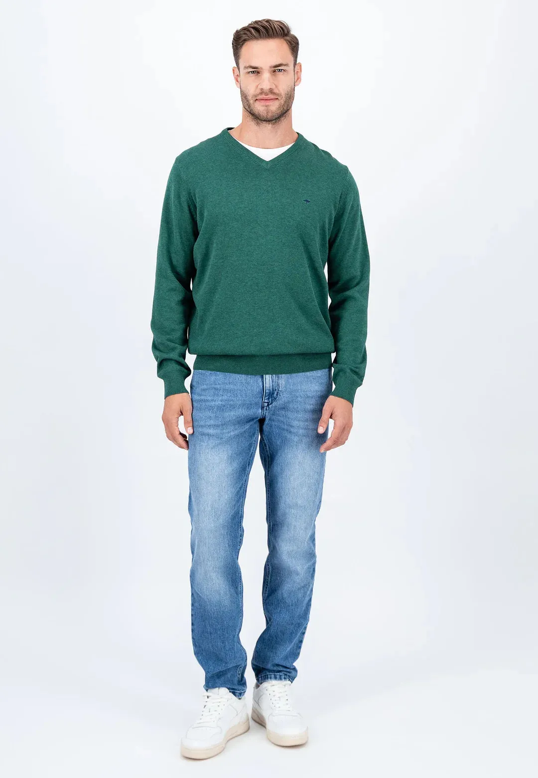 Fynch Hatton Super Fine Cotton V - Neck Dark Emerald