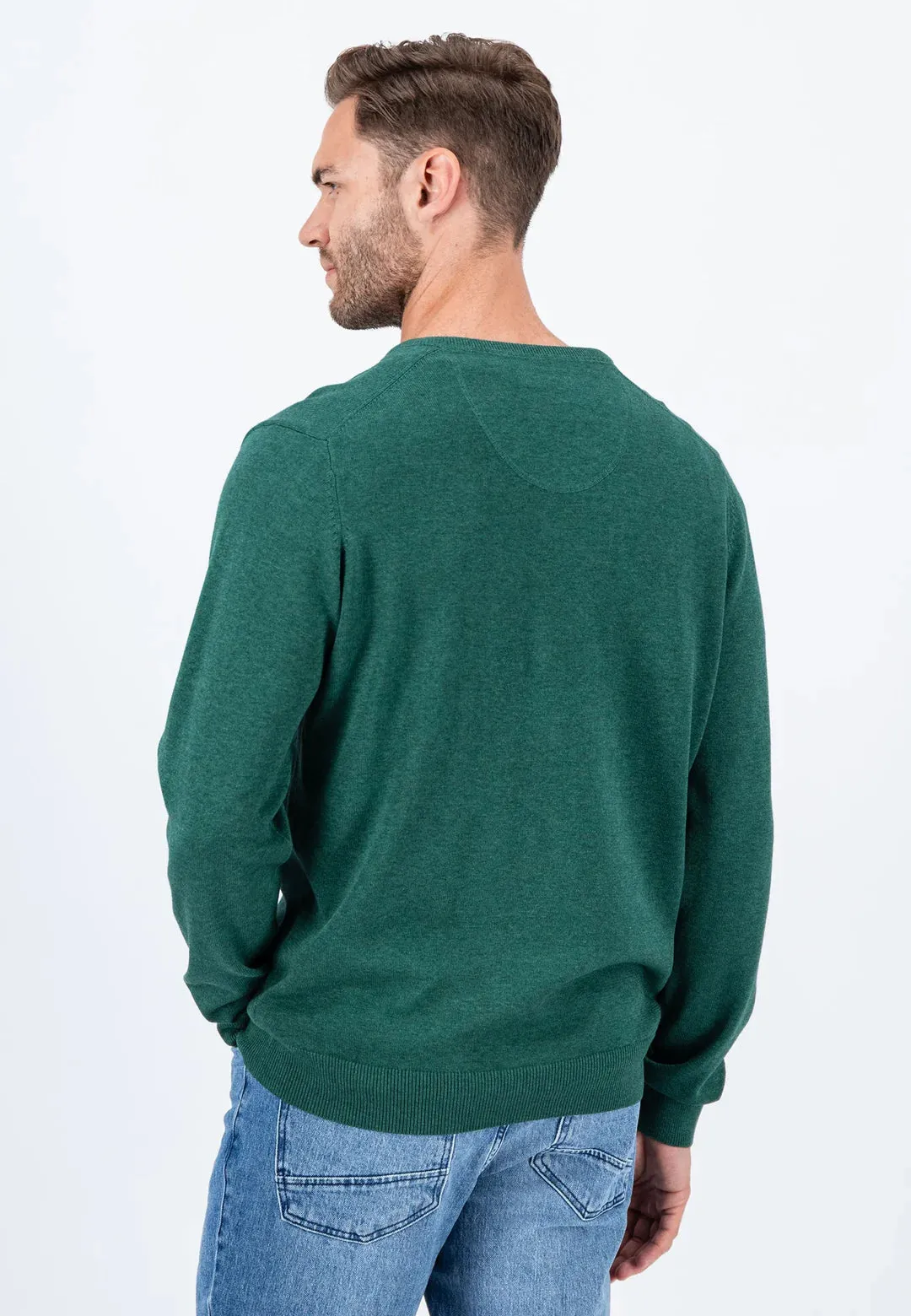 Fynch Hatton Super Fine Cotton V - Neck Dark Emerald