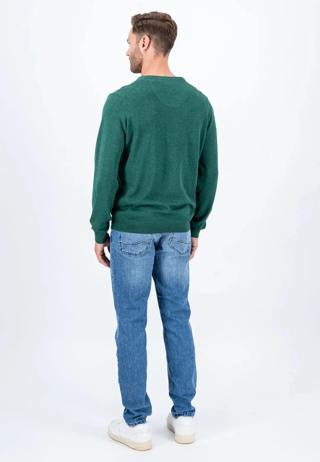 Fynch Hatton Super Fine Cotton V - Neck Dark Emerald