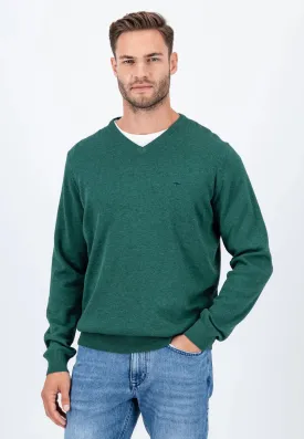 Fynch Hatton Super Fine Cotton V - Neck Dark Emerald