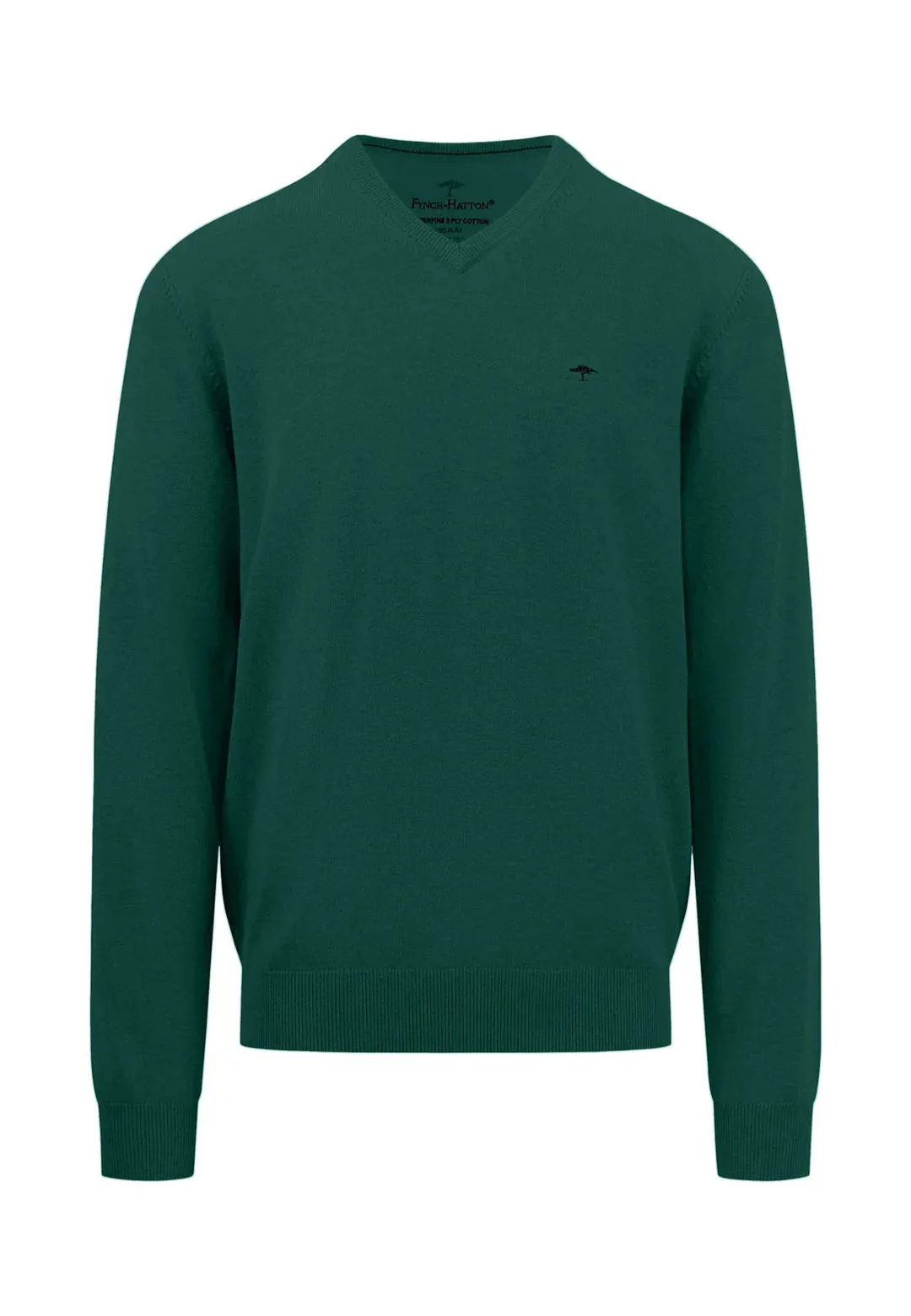 Fynch Hatton Super Fine Cotton V - Neck Dark Emerald