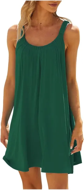 FZYLQY Summer Dresses for Womens 2024 Casual Beach Tank Dress Fashion Solid Color Boho Dress Sleeveless Cover Up Sundress