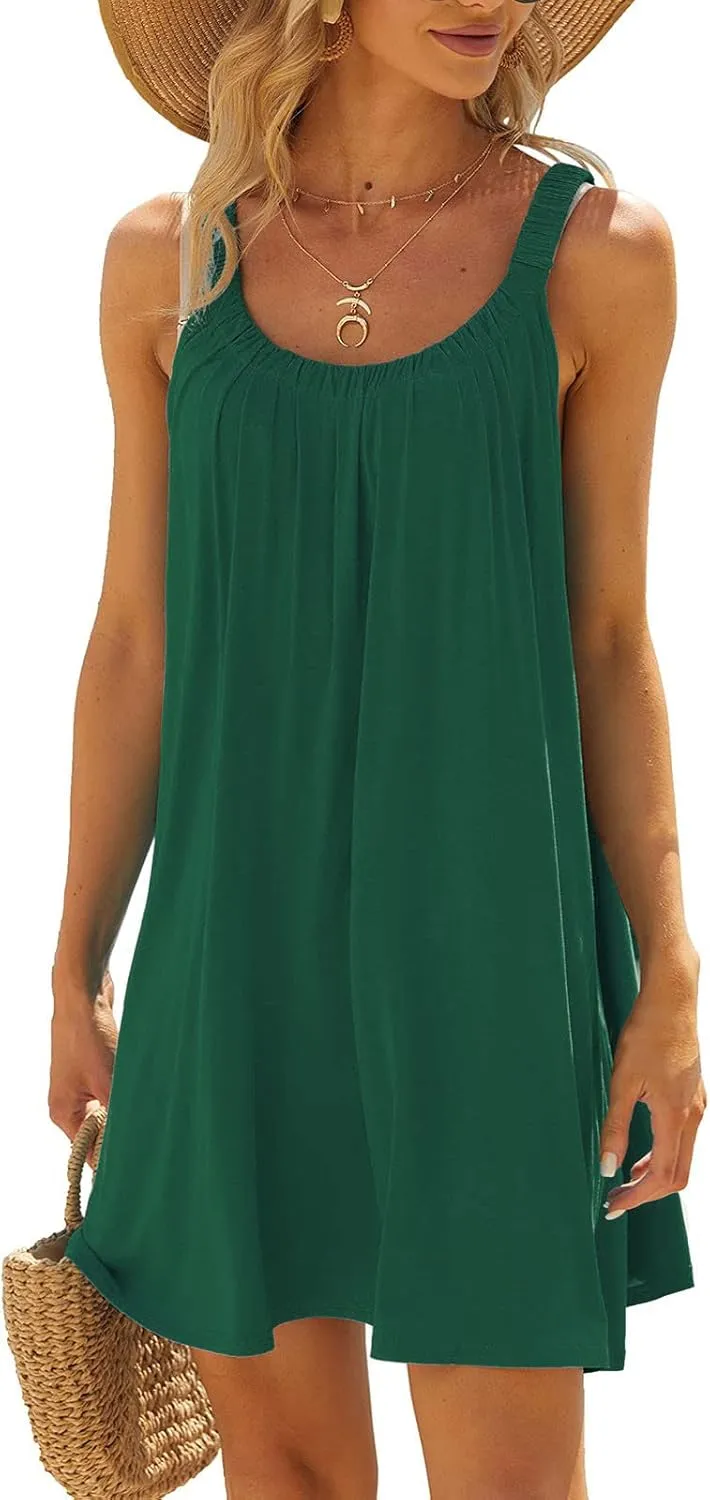 FZYLQY Summer Dresses for Womens 2024 Casual Beach Tank Dress Fashion Solid Color Boho Dress Sleeveless Cover Up Sundress