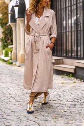 GNS Women's Stone Jacket Collar Buttoned Pocketed Belted Loose Thin Trench Coat Bst3335 - Altamira