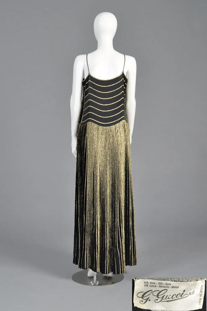 Gucci 70s Pleated Silk   Lamé Evening Gown w/Jacket