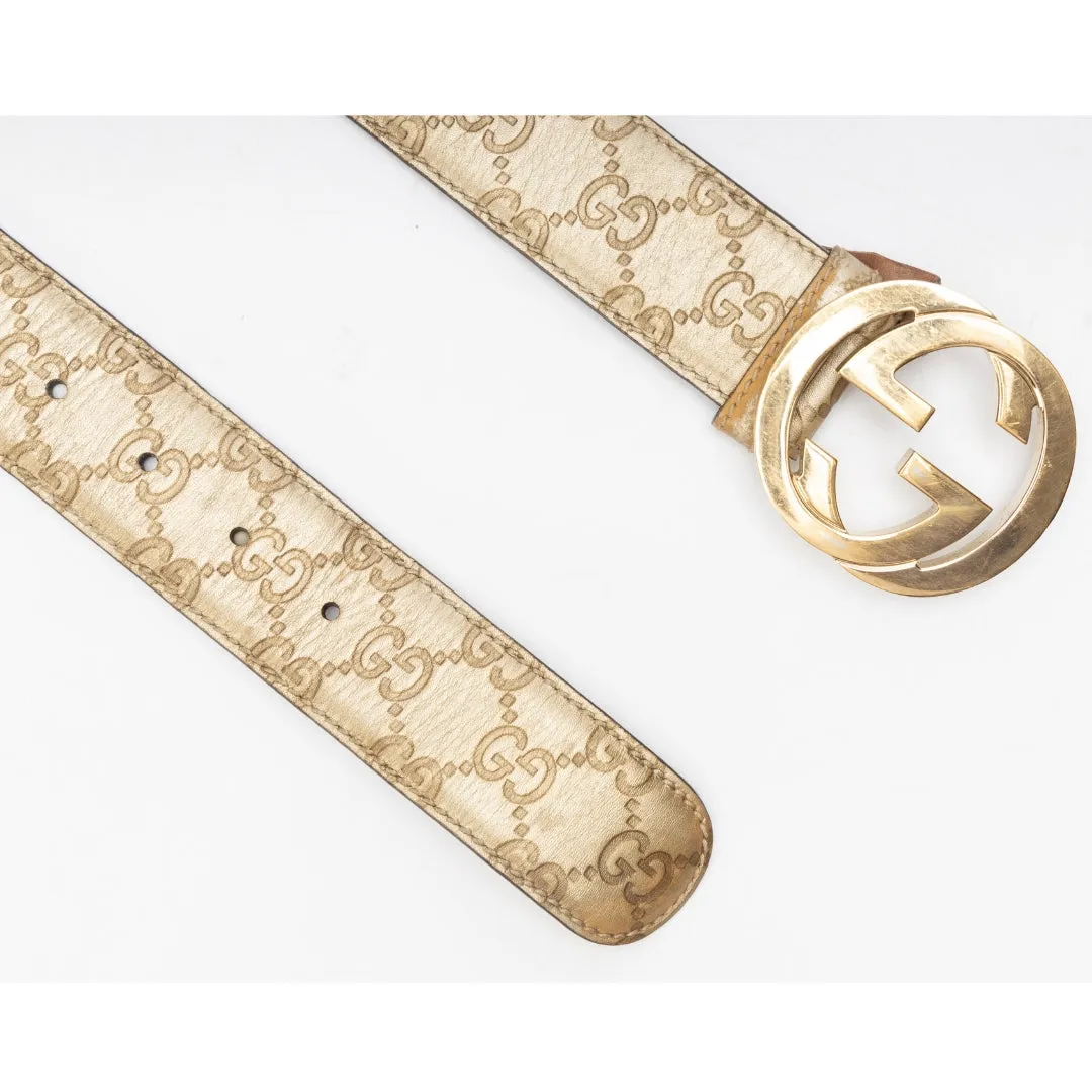 Gucci Metallic Gold Guccissima Leather Interlocking G Buckle Belt