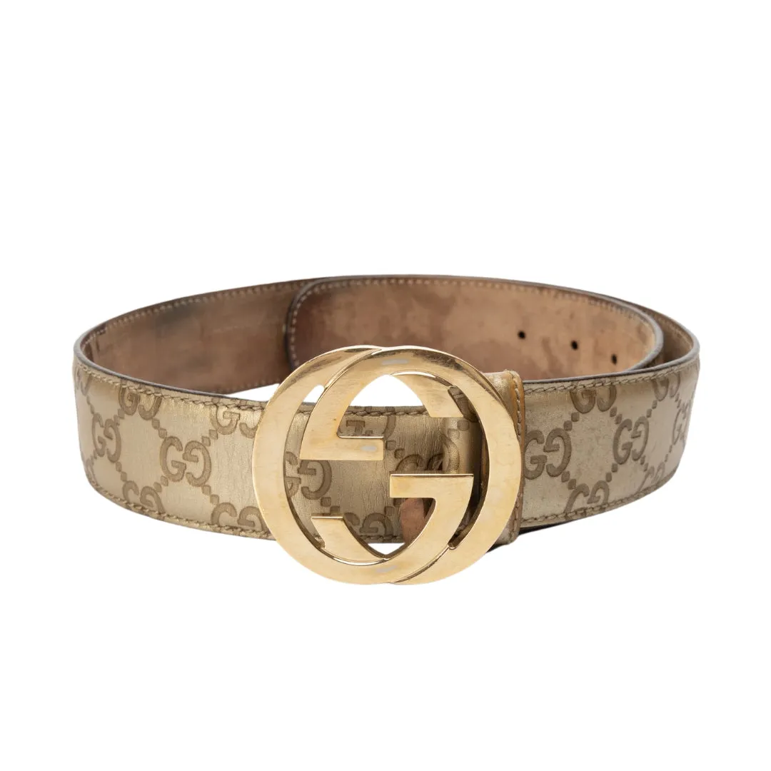 Gucci Metallic Gold Guccissima Leather Interlocking G Buckle Belt