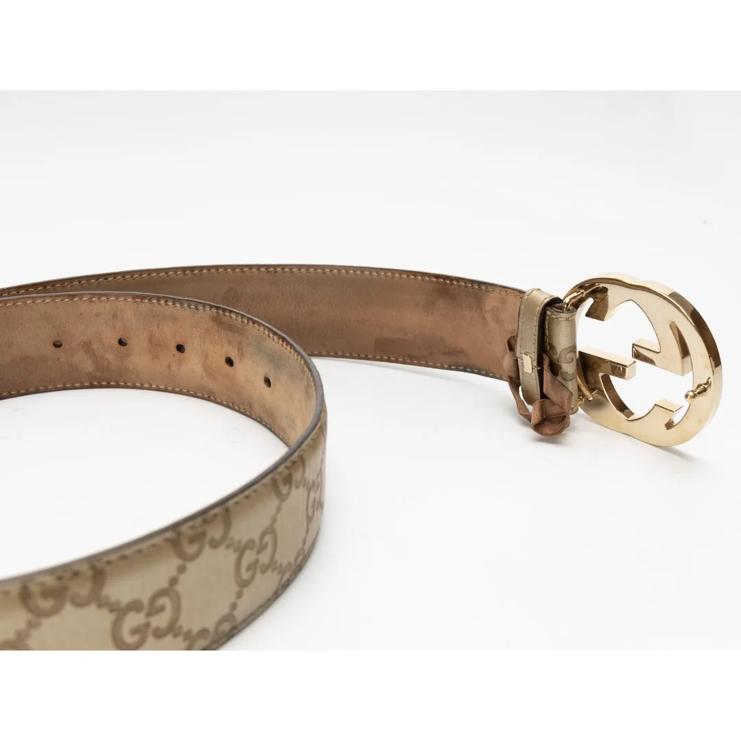 Gucci Metallic Gold Guccissima Leather Interlocking G Buckle Belt