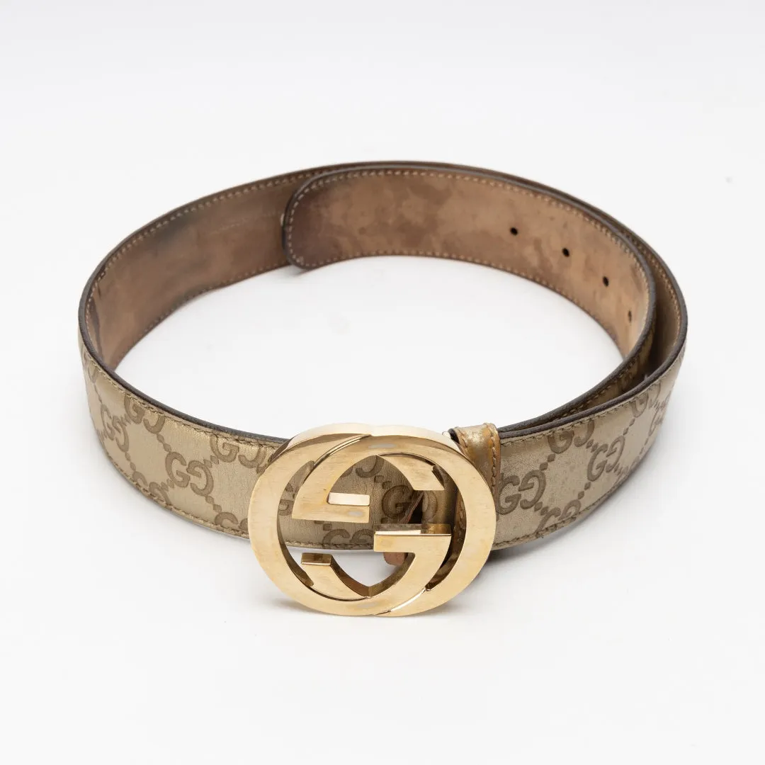 Gucci Metallic Gold Guccissima Leather Interlocking G Buckle Belt