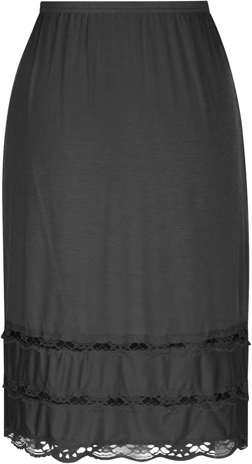 Half Slips for Women Extender Lace Trim Knee Length Midi Underskirt Dress Lightweight Soft Comfy High Waist Skirts