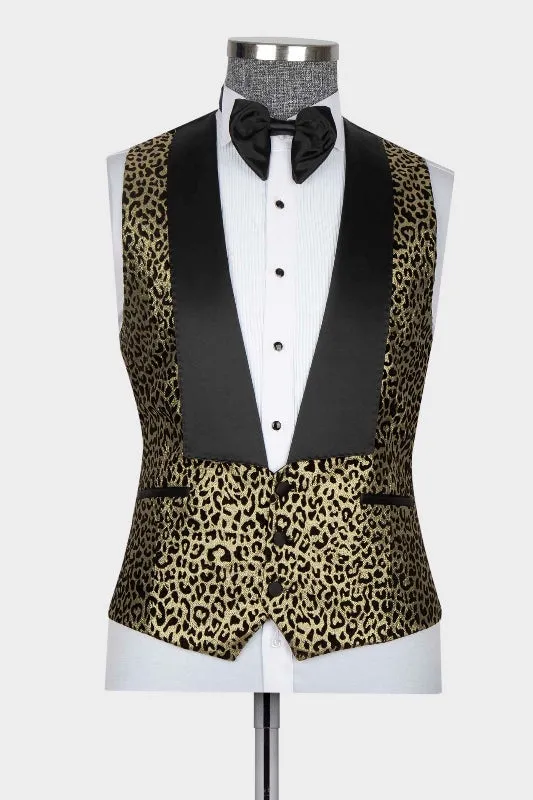 Henry Chic Gold Jacquard Peaked Lapel Three-Piece Prom Ensemble