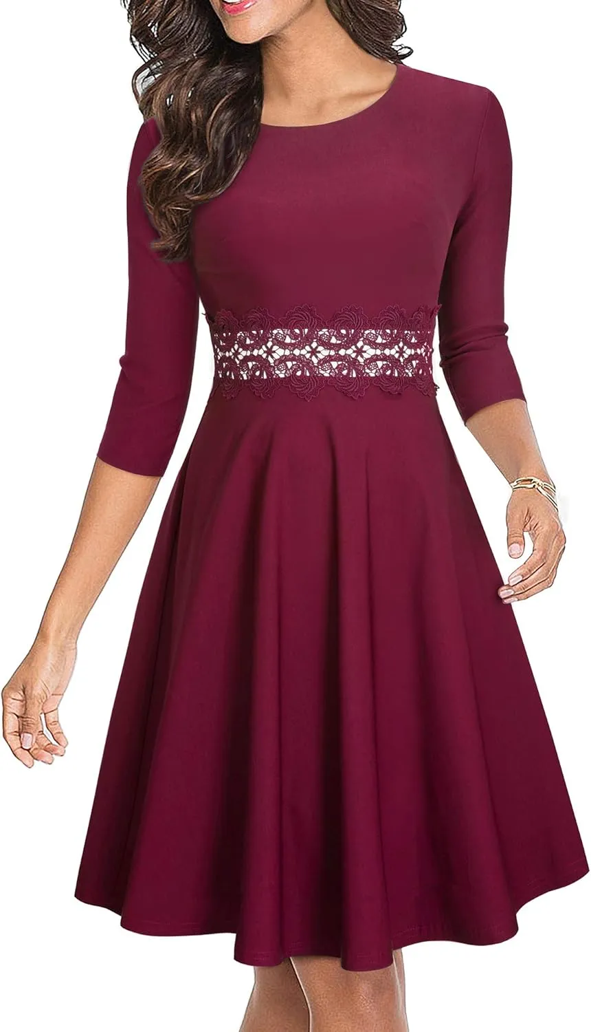 HOMEYEE Women's Cocktail A-Line Embroidery Casual Party Summer Wedding Guest Dress A079