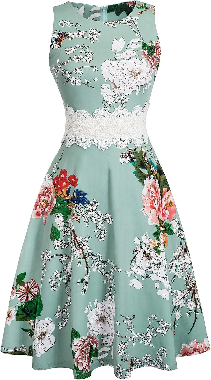 HOMEYEE Women's Cocktail A-Line Embroidery Casual Party Summer Wedding Guest Dress A079