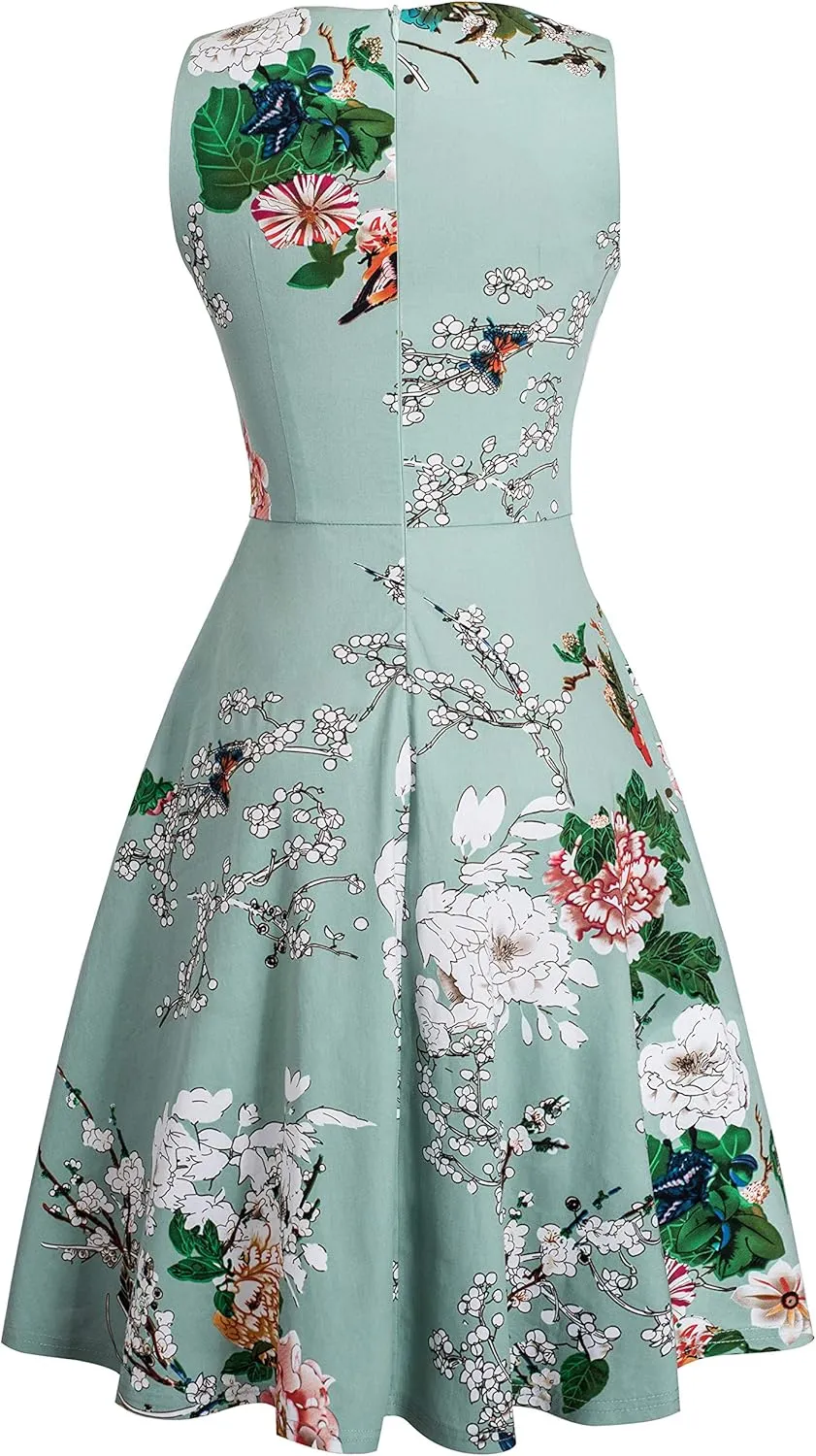 HOMEYEE Women's Cocktail A-Line Embroidery Casual Party Summer Wedding Guest Dress A079