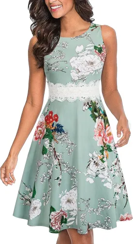 HOMEYEE Women's Cocktail A-Line Embroidery Casual Party Summer Wedding Guest Dress A079