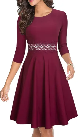 HOMEYEE Women's Cocktail A-Line Embroidery Casual Party Summer Wedding Guest Dress A079