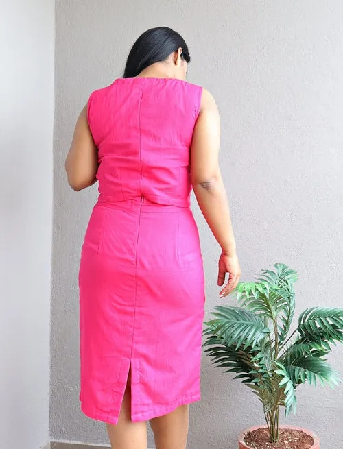 Hot Pink Crop Top and Pencil Skirt Handloom Cotton