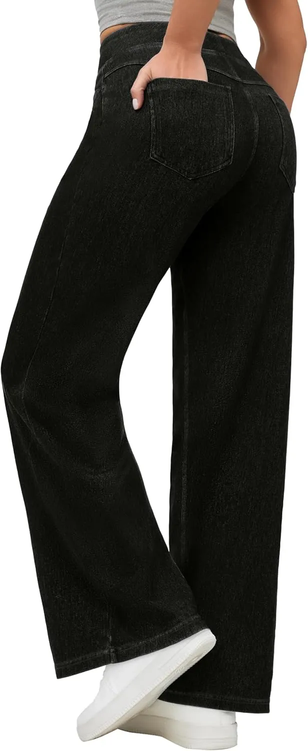 IUGA Wide Leg Jeans Woman High Waisted Pull On Baggy Jeans for Women Stretchy Trendy Womens Jean Straight Casual Denim Pants