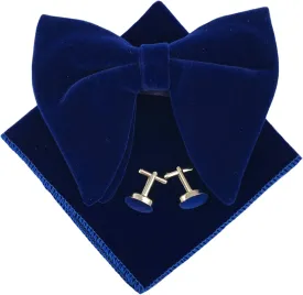 Justar Mens Pre-Tied Bow Tie Tuxedo Oversized Velvet Bowtie Cufflinks Hankie Combo Sets