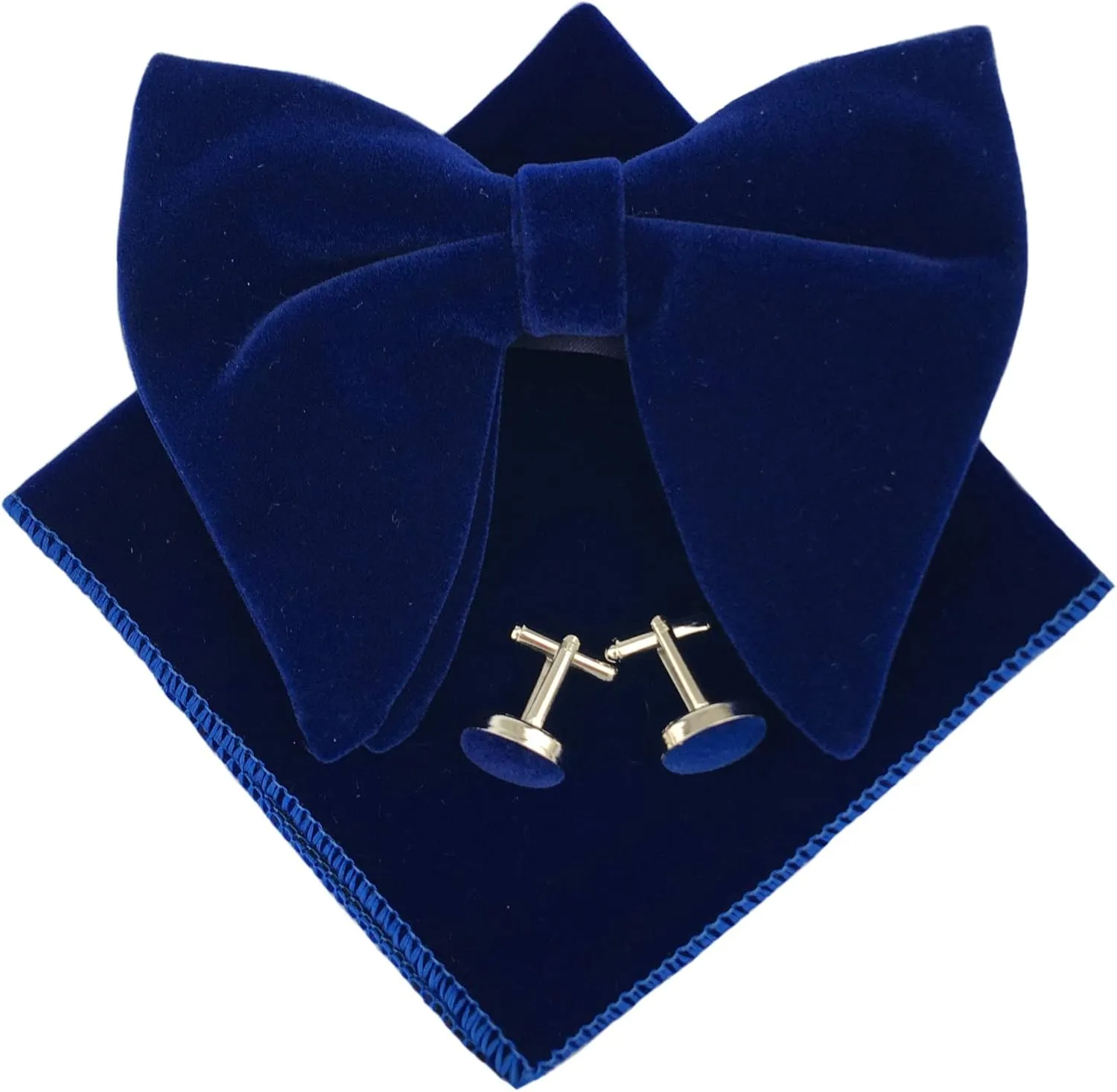 Justar Mens Pre-Tied Bow Tie Tuxedo Oversized Velvet Bowtie Cufflinks Hankie Combo Sets