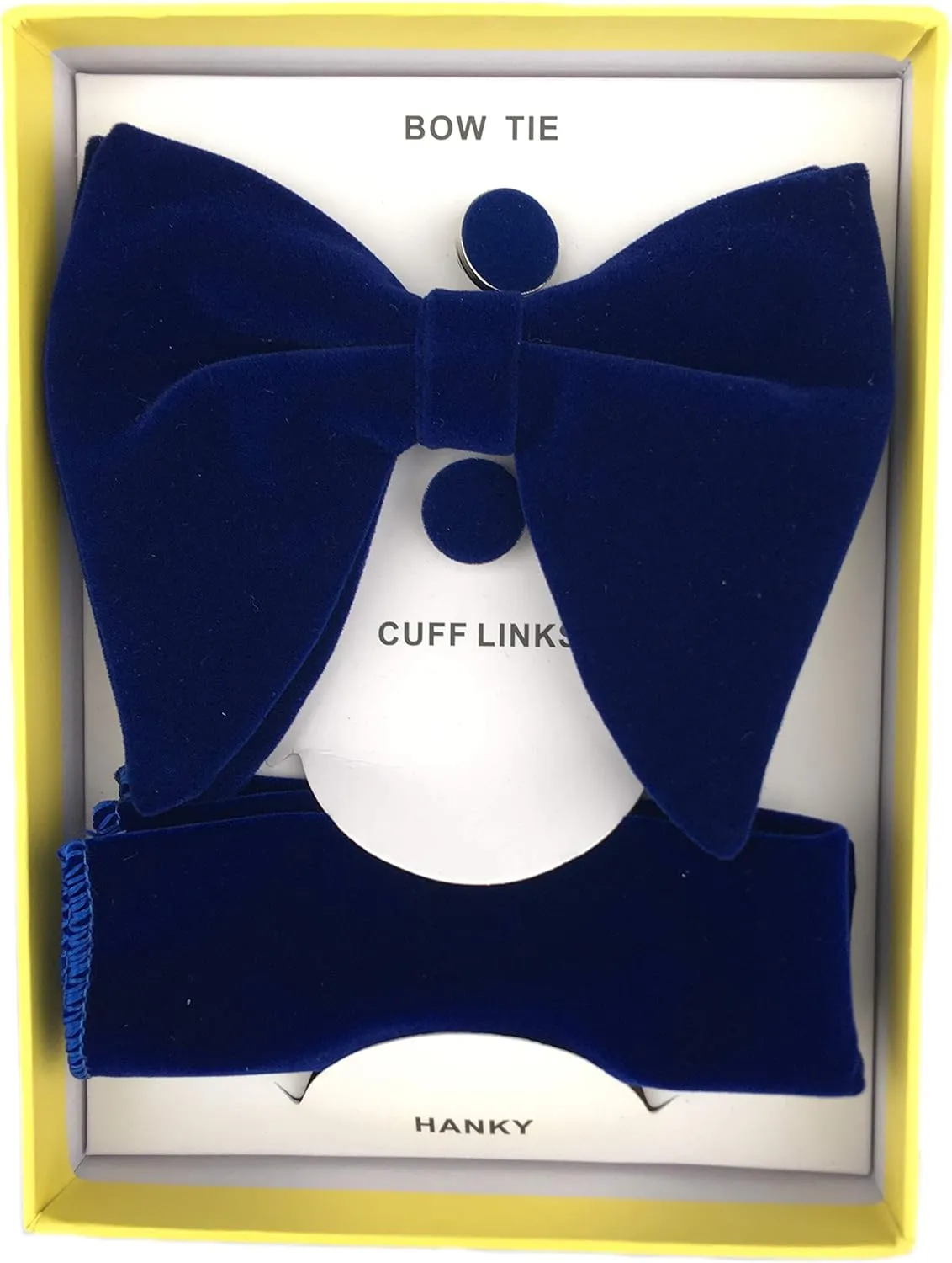 Justar Mens Pre-Tied Bow Tie Tuxedo Oversized Velvet Bowtie Cufflinks Hankie Combo Sets