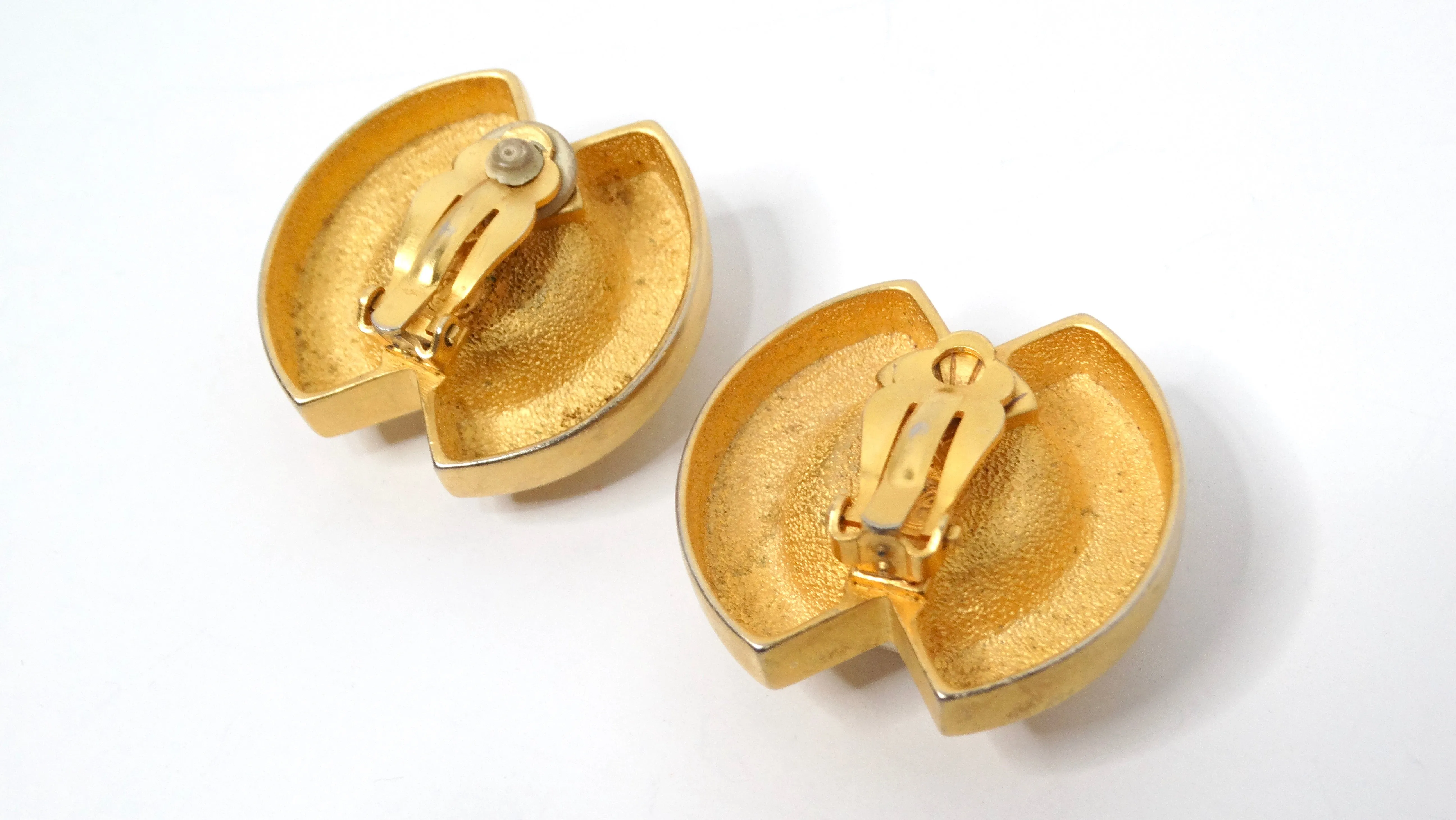 Karl Lagerfeld Vintage Gold-Tone Geometric Costume Pearl Clip-On Earrings