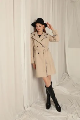 KKT Torino Fabric Cardigan Stitched Women's Stone Trench Coat - East Los Angeles