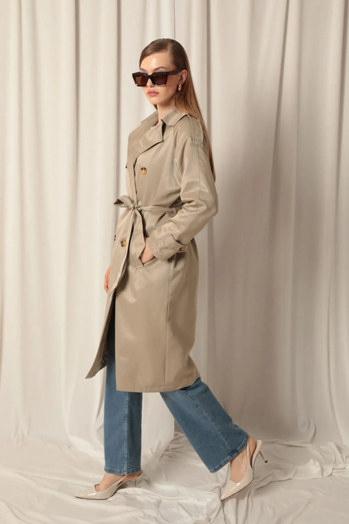 KKT Torino Fabric Waterproof Lined Women's Stone Trench Coat - La Puente