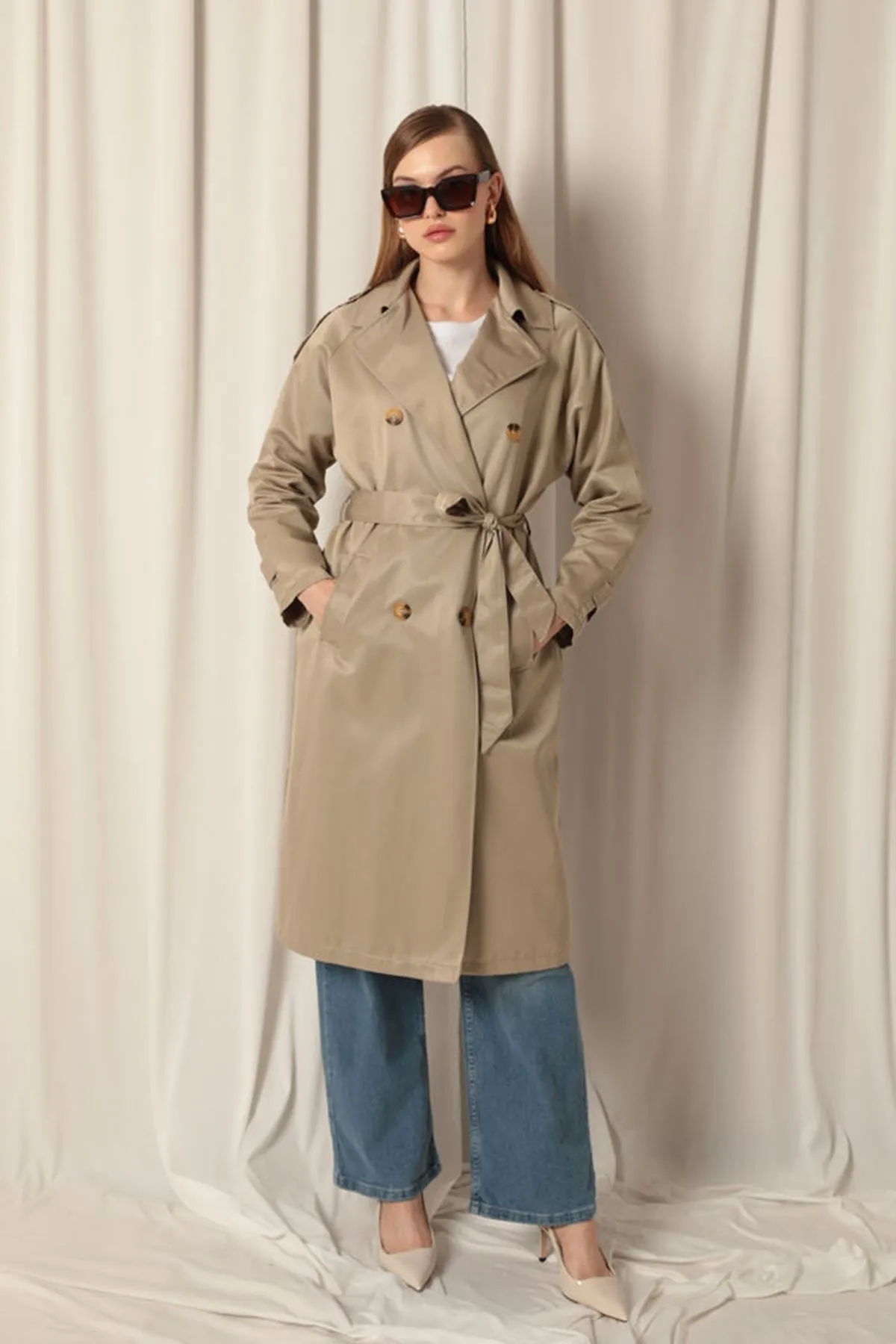 KKT Torino Fabric Waterproof Lined Women's Stone Trench Coat - La Puente