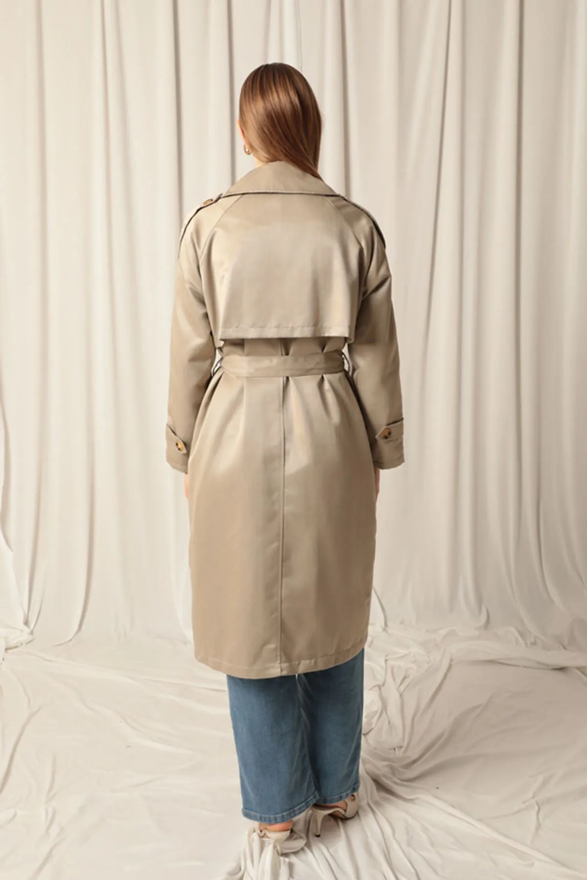 KKT Torino Fabric Waterproof Lined Women's Stone Trench Coat - La Puente