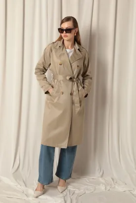 KKT Torino Fabric Waterproof Lined Women's Stone Trench Coat - La Puente
