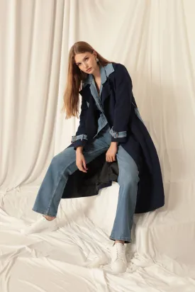 KKT Torino Fabric Women's Navy Blue Trench Coat - Taylor