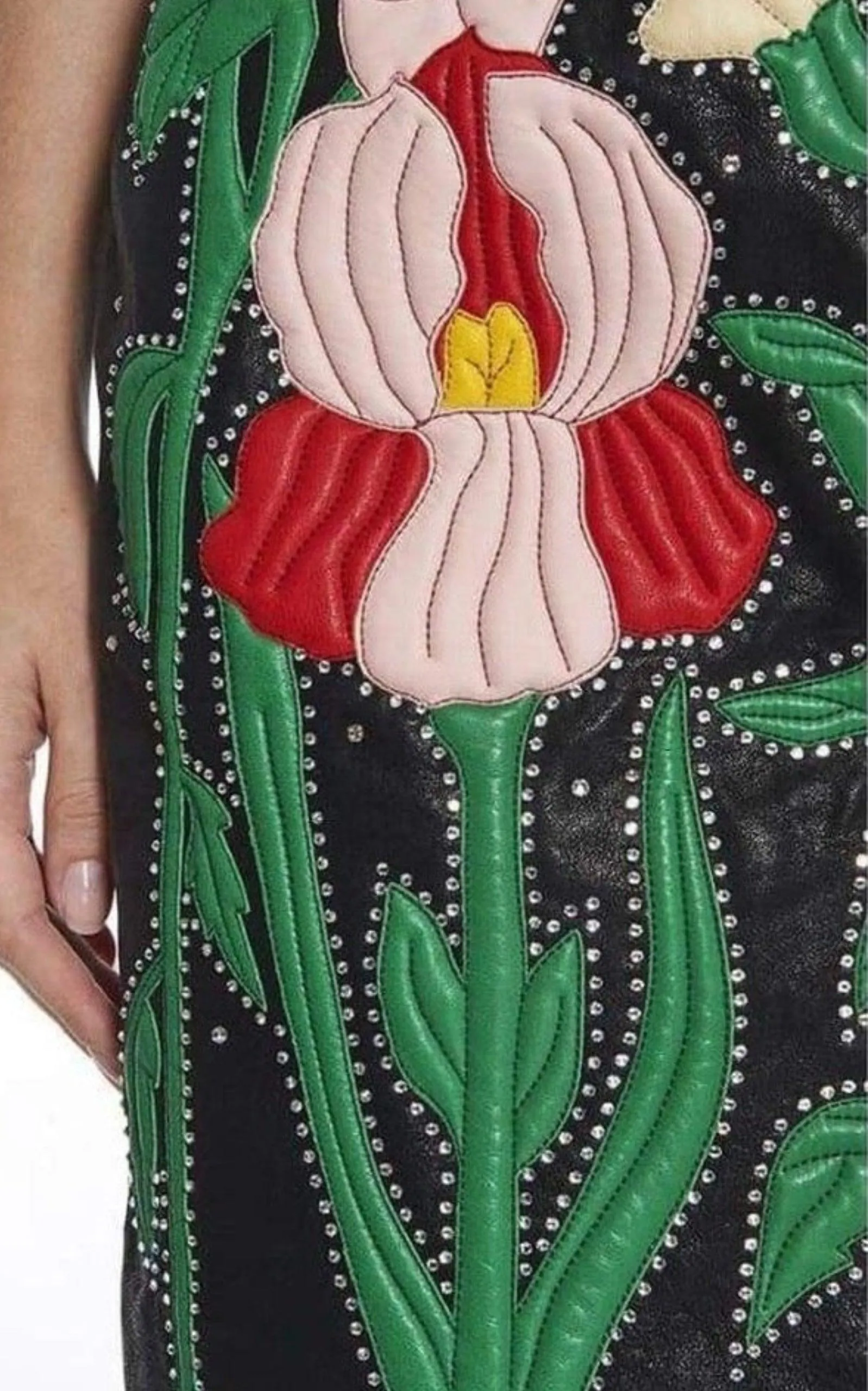 Leather Flower Intarsia Strapless Dress