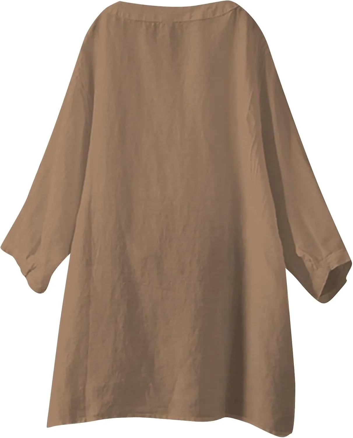 Linen Shirts for Women Womens Tops 3/4 Sleeve Button Down Shirts V Neck Solid Casual Tunic Blouses with Pocket