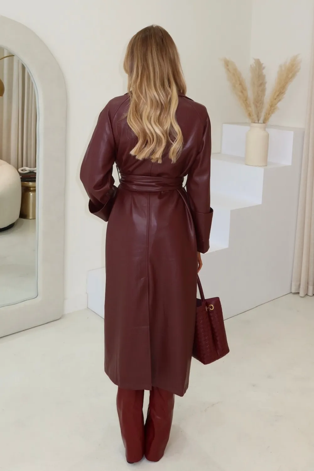 Lisa burgundy faux leather trench coat