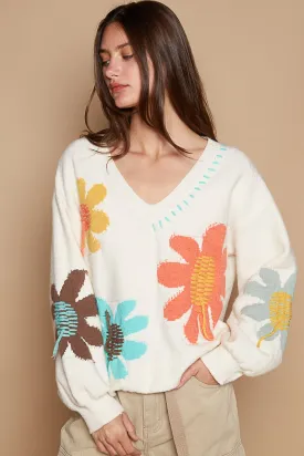 Long Sleeve Flower Fringe Sweater