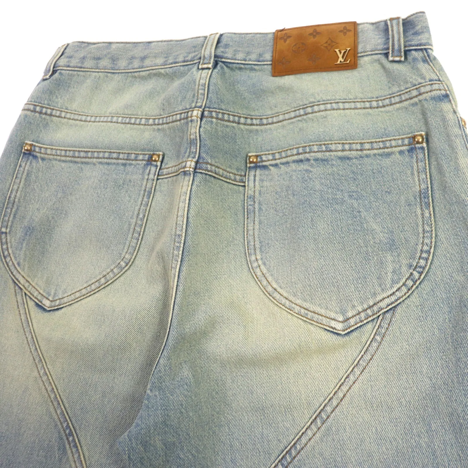 LOUIS VUITTON Denim pants Main: 100% cotton, Lining: 100% cotton, Leather part: Cowhide Blue type mens 30 Used