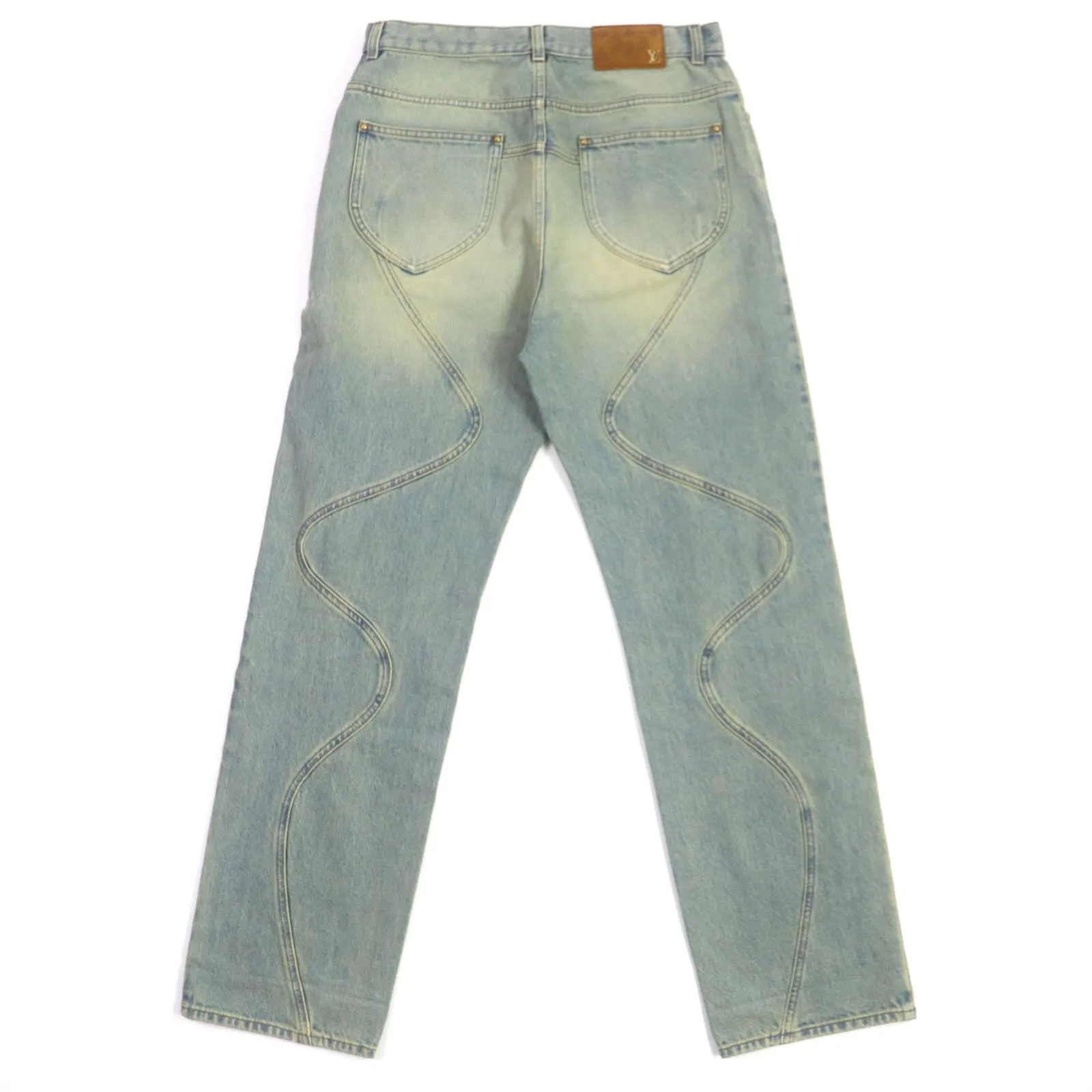 LOUIS VUITTON Denim pants Main: 100% cotton, Lining: 100% cotton, Leather part: Cowhide Blue type mens 30 Used